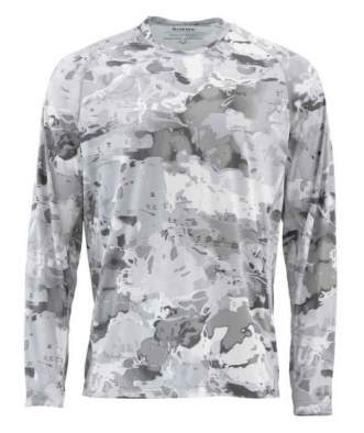 Simms SolarFlex LS Crewneck - Print, Cloud Camo Grey