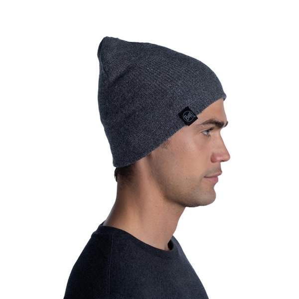 Buff Knitted & Full Fleece Hat, Lyne Grey