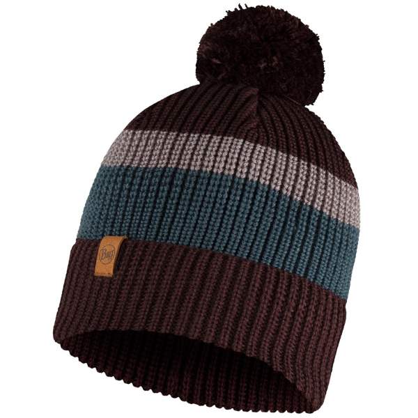 Buff Knitted Hat, Elon Maroon