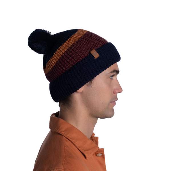 Buff Knitted Hat, Elon Night Blue