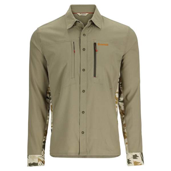 Simms Intruder BiComp Fishing Shirt, Stone-Ghost Camo Stone