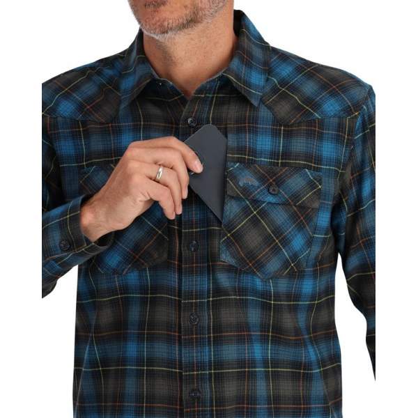 Simms Santee Flannel LS Shirt, Black-Bright Blue Window Pane Ombre