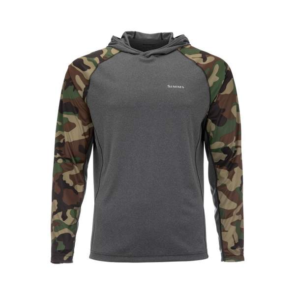 Simms SolarFlex Hoody - Print, Woodland Camo-Carbon Heather