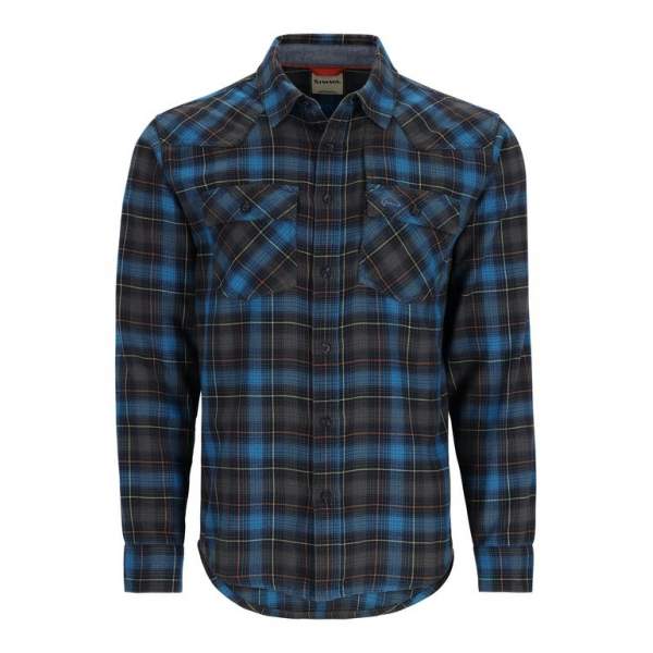 Simms Santee Flannel LS Shirt, Black-Bright Blue Window Pane Ombre